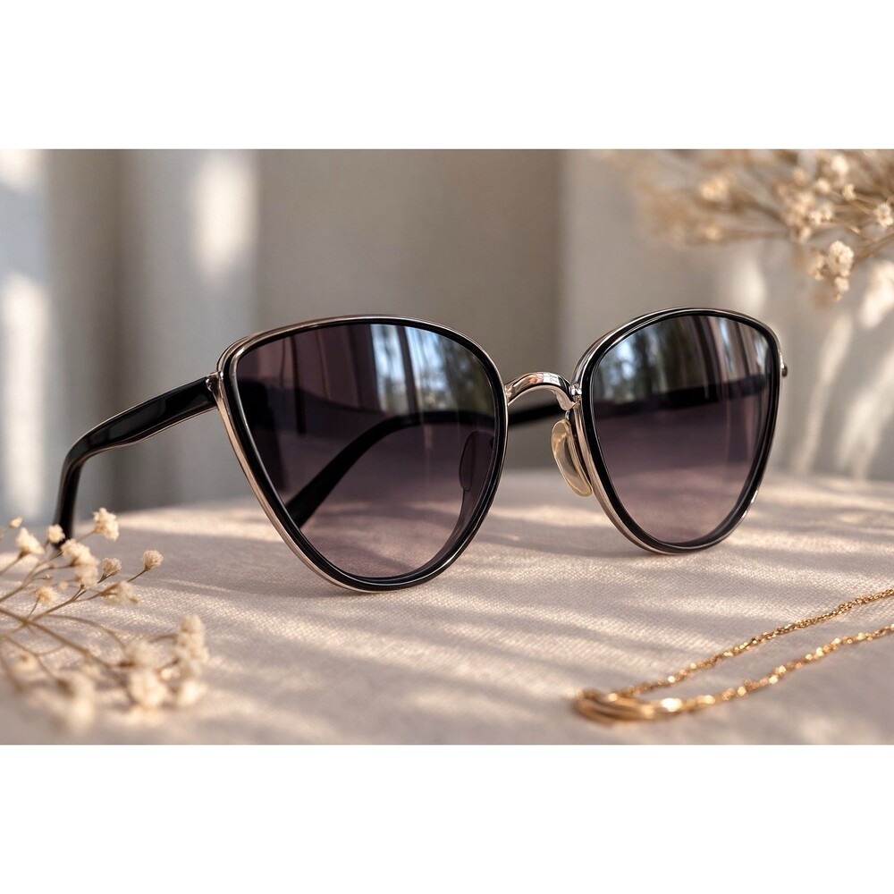 Lulus Cat Eye Metal Frame Sunglasses Black Gray Lightweight Tinted Vintage